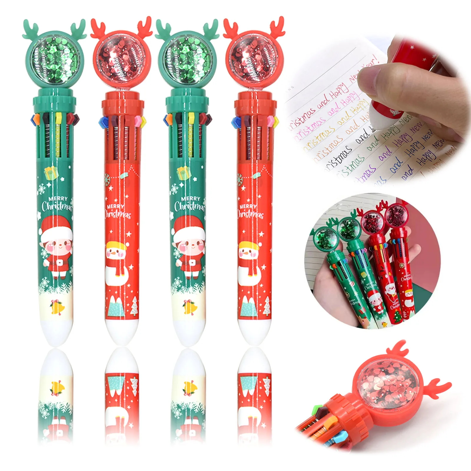 

Christmas Multi-function 4 Styles Of Cartoon Shape Marker Ballpoint 10 Colors Retractable Cute Pens for Christmas Party Favors