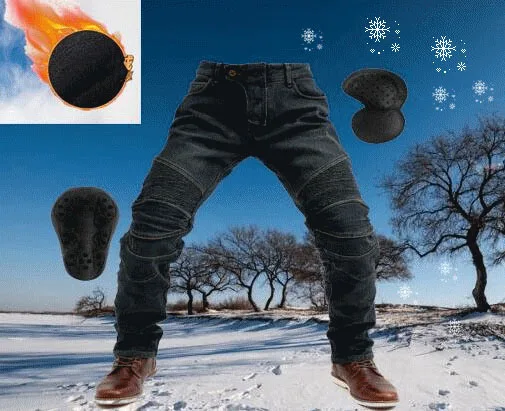 NEW WINTER MOTO pants for Winter plus velvet warm motorcycle riding Jeans outdoor warm jeans with 4 pads