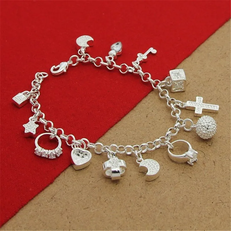 Bracelet multi-pendentif en argent regardé 925 pour femme, bracelet en cristal, cadeau de bijoux à la mode, nouveau