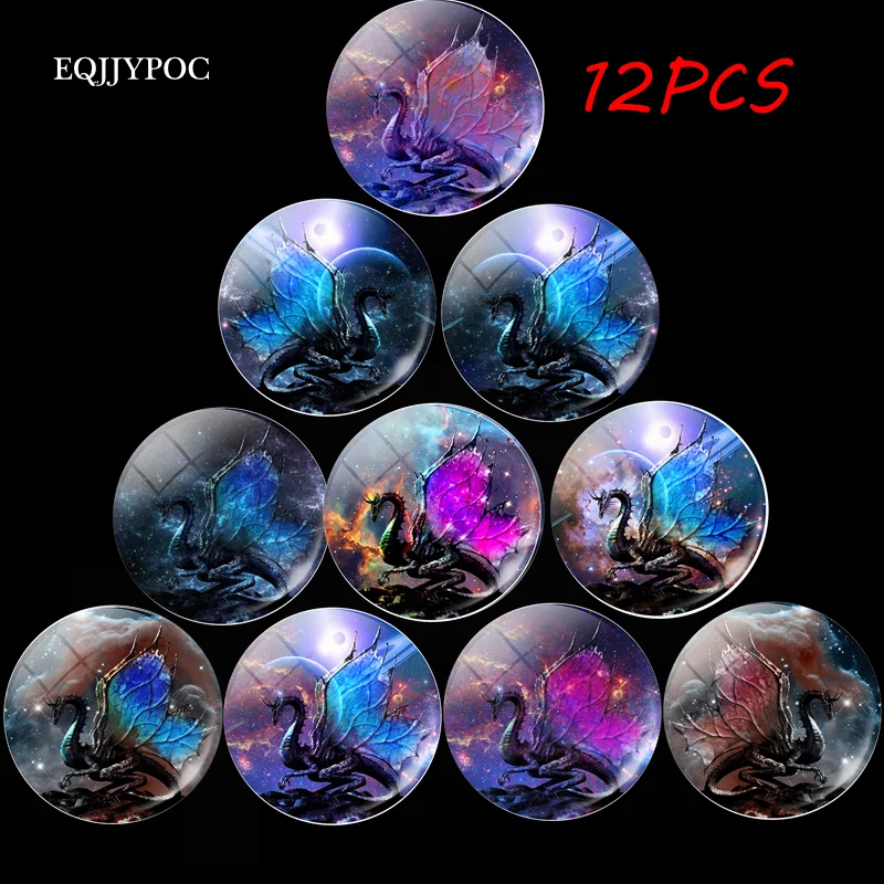 12pcs Wing Dragon 3d Fridge Magnet Starry Sky Space Galaxy Loong 25mm 30mm Glass Dome Magnetic Refrigerator Stickers Home Decor