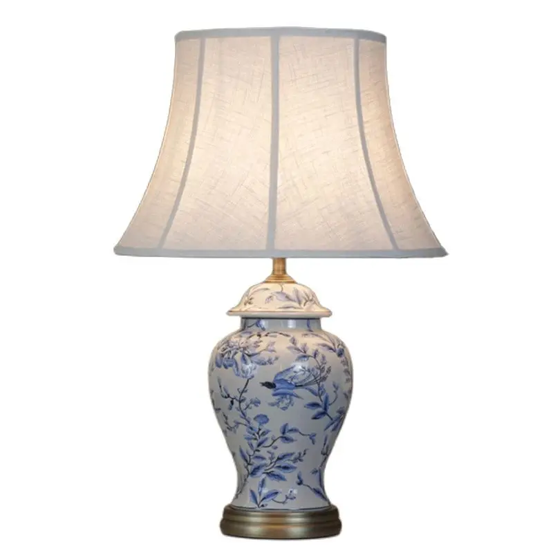 

New Chinese Blue And White Ceramic Table Lamp Entrance Bed Room Foyer Porcelain Modern Desk Light D53