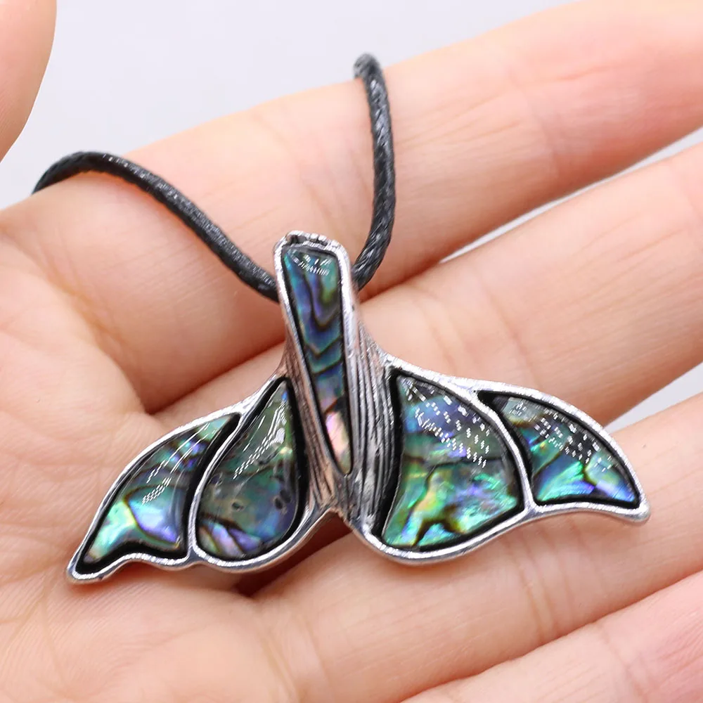 Mermaid Tail Pendant Necklace Natural Abalone Shell Charms Alloy Long Choker Whale Tails Necklaces for Women Exquisite Jewelry