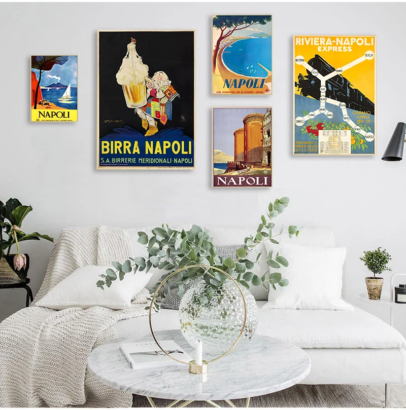 Mediterranean City of Naples Italy Canvas Paintings Vintage Picture Kraft Posters Coated Wall Stickers Home Decoration Gift