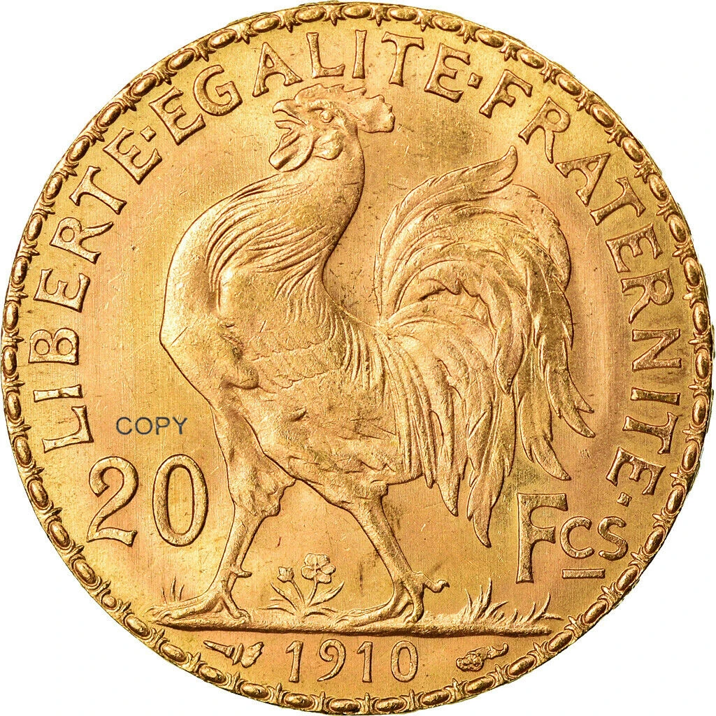 France 20 Francs 1910 Gold Marianne Rooster Brass Metal Copy Coin Collection Commemorative Coins Ww2 Moneda Collectible Coins