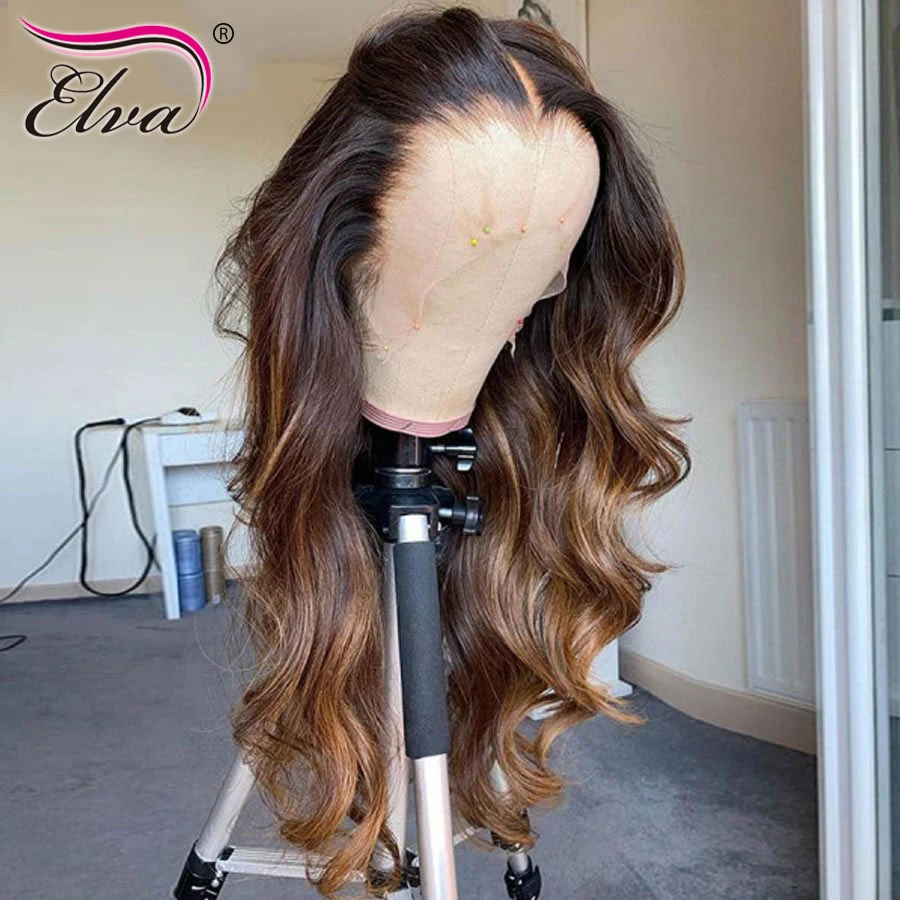 Elva Hair Colored Wavy Lace Front Human Hair Wigs Highlight HD Lace Frontal Wig Honey Blonde Brazilian 360 Lace Frontal Wig Remy