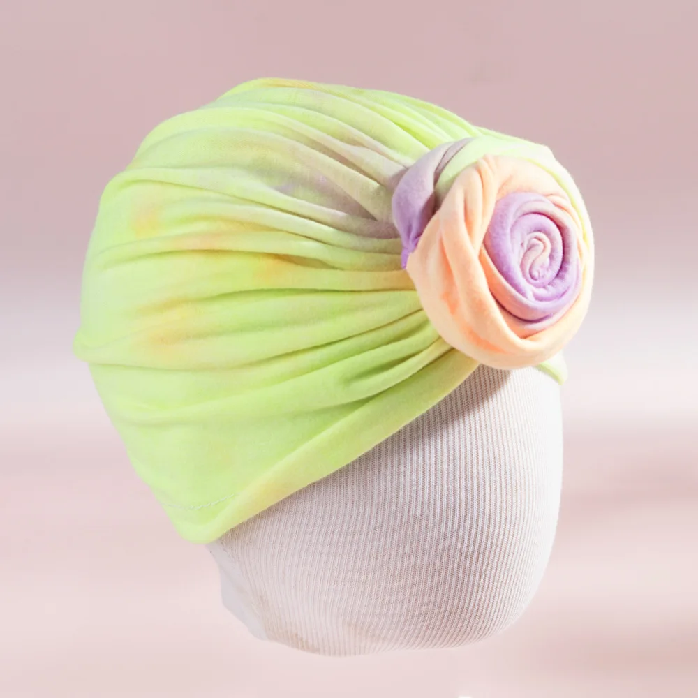 12 sztuk/partia, dziecko maluchy okrągły węzeł Turban kapelusz, krawat barwnik tkaniny bawełnianej Turban głowy Wrap, Baby Shower prezent