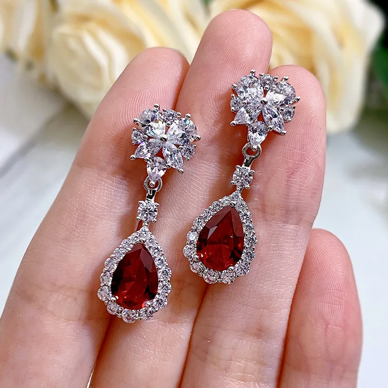 7*10MM Ruby 925 Earrings Woman OL Style Sterling Silver Jewelry Anniversary Birthday Party Gift