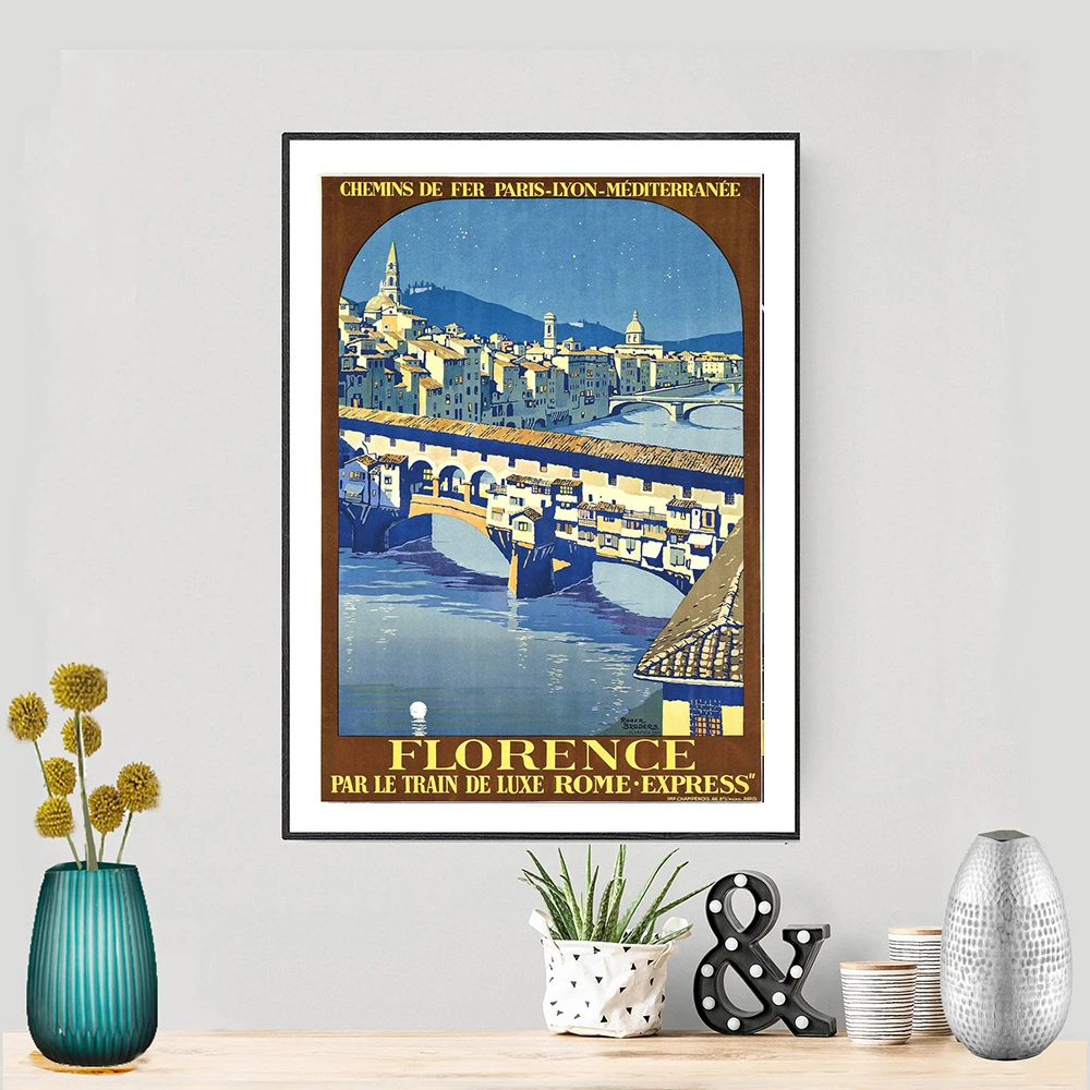Florence, Italy Vintage Travel Poster - Poster Paper, Canvas Print Gift Idea Wall Art Landscape Posters Canvas Painting