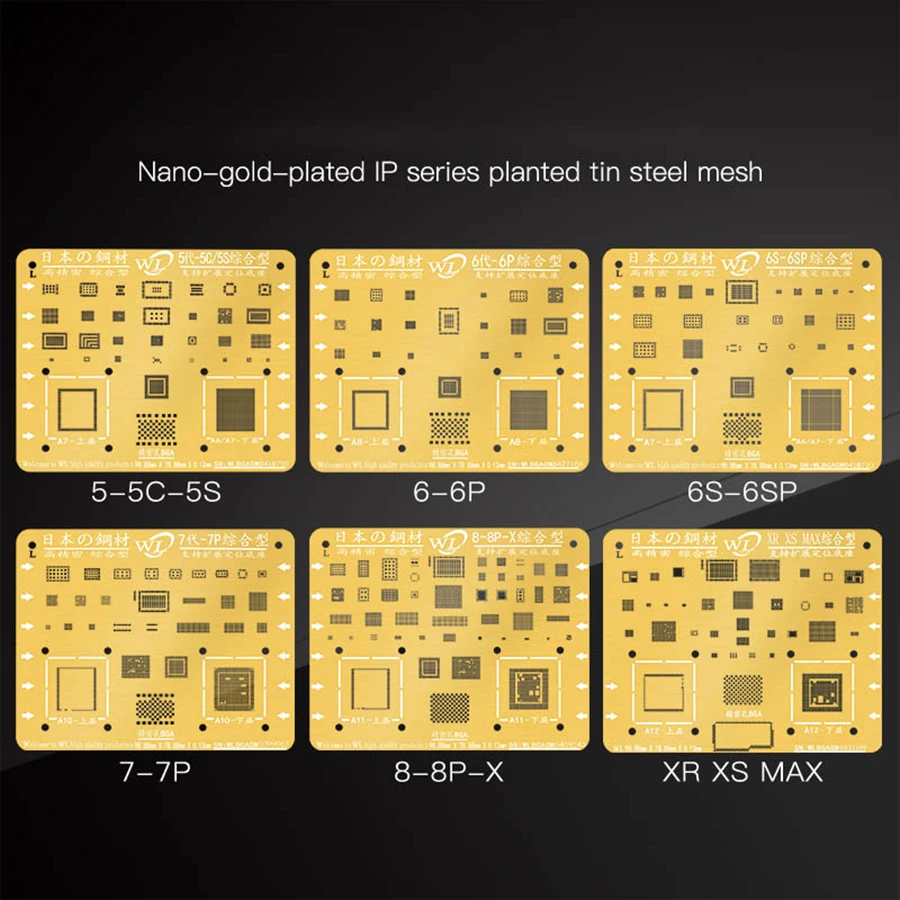 WL Golden BGA Reballing Stencil Kit 0.12mm Thickness Tin Mesh Solder Template for iPhone XSMAX XS XR X 8 8P 7P 7 6P 6 5 5S