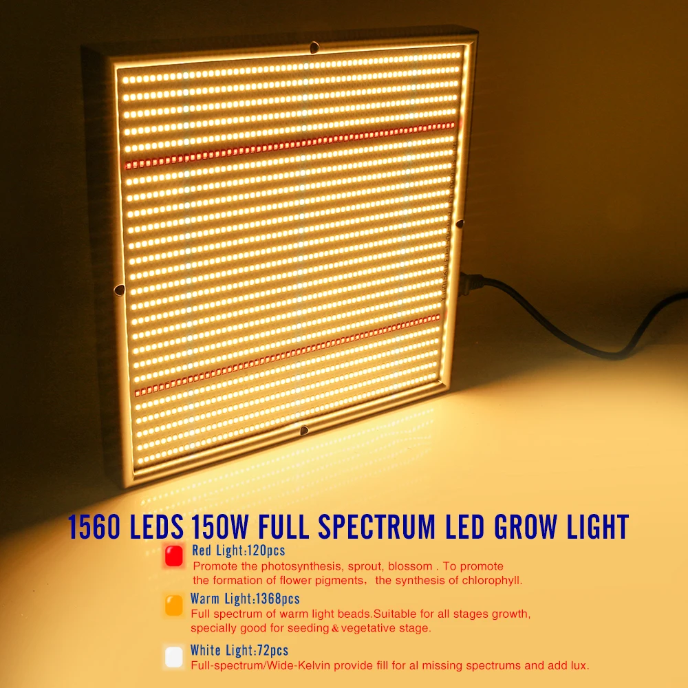 150W Full Spectrum Led Grow Light Panel 1560Leds  Red Warm Phytolamp For Indoor Plants Seed Flowers Grow Tent