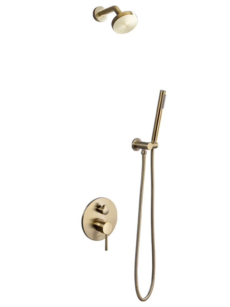 Geborsteld Goud/Nikkel Badkamer Douche Bloem Muur Type Ronde Douche Set Messing Ingebed Multifunctionele Douche Set