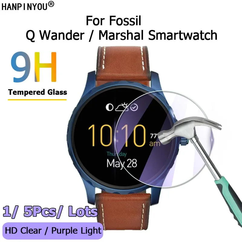 For Fossil Q Wander Marshal Control Smartwatch HD Clear / Anti Purple Light 2.5D 9H Tempered Glass Film Screen Protector Guard