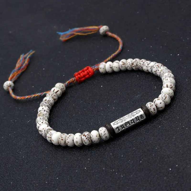 Tibetan Buddhist Colorful Cotton Thread String Natural Bodhi Beads Carved Amulet Charm Bracelets for Women Men Bracelet Jewelry