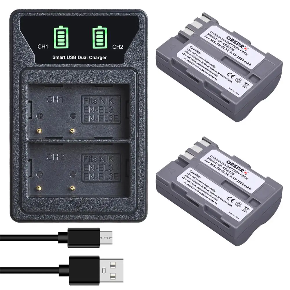 Аккумулятор 2000 мА · ч EN-EL3e EN EL3e ENEL3e + зарядное устройство EN EL3 с портом Type-c для Nikon D30, D50, D70, D70S, D90, D80, D100, D200, D300, D700