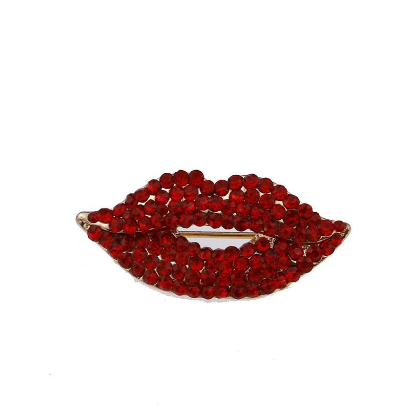 Red Rhinestone Lips Brooches For Women Fashion Sexy Mouth Brooch Pin Shining Fashion Jewelry Gift