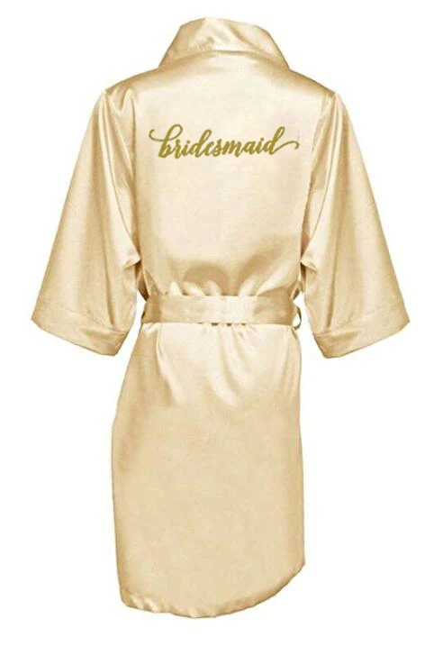 champagne gold robe with gold writing bridal shower party mother of the groom robe bride women cape satin robes