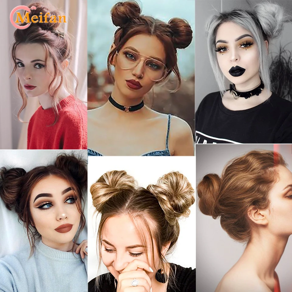 MEIFAN Synthetic Claw Chignon Hair Bow Little Hair Bun Donut Messy Scrunchies Wrap Around Ponytail Extension for Women