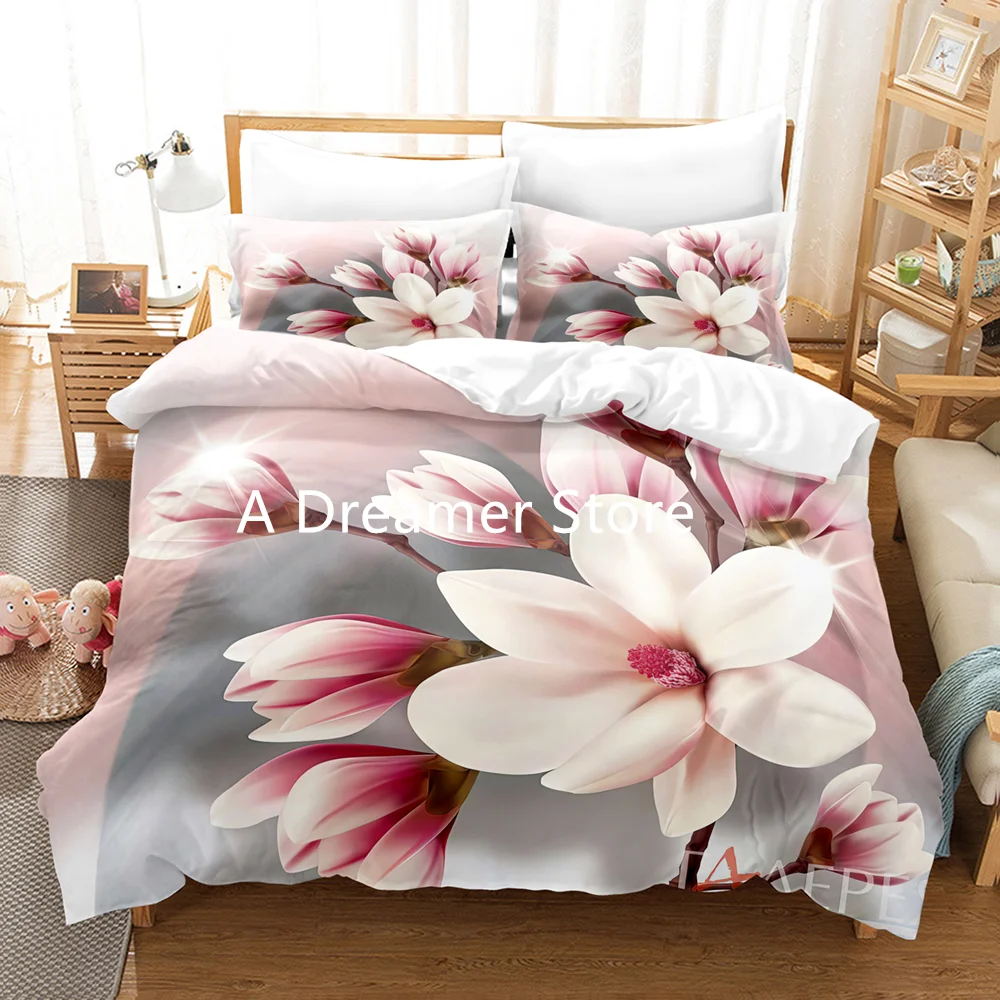 Pink Graceful Orchid Bedding Set Fashion Flowers Duvet Cover Decor Bedclothes For Adults Woman 2/3pcs With Pillowcase