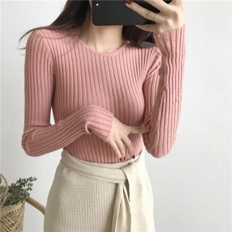 2021 Fashion Women Sweater Autumn Ribbed Knitted V-Neck Long Sleeve Solid Color Sexy Slim Tops Black Wild Ladies Clothing Hots