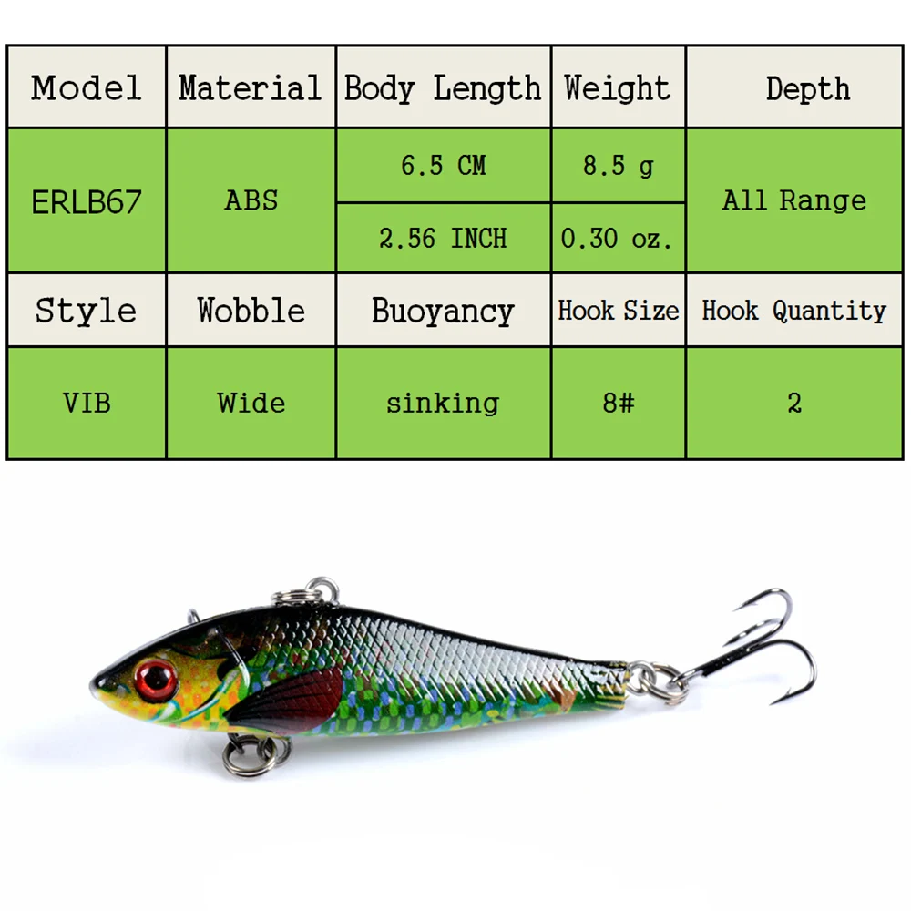 East Rain 6.5cm 8.5g Painted All Range Bait Freshwater Saltwater Fishing Lure Sinking VIB Artificial Hard Bait