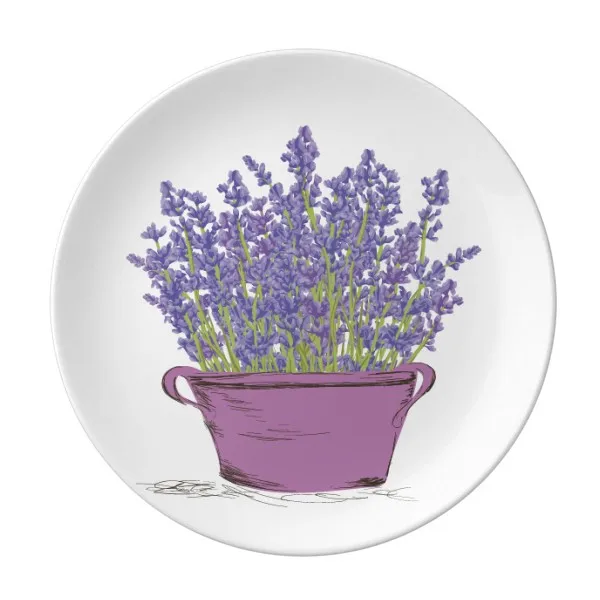 

Purple Lavender Pot Flower Plant Dessert Plate Decorative Porcelain 8 inch Dinner Home