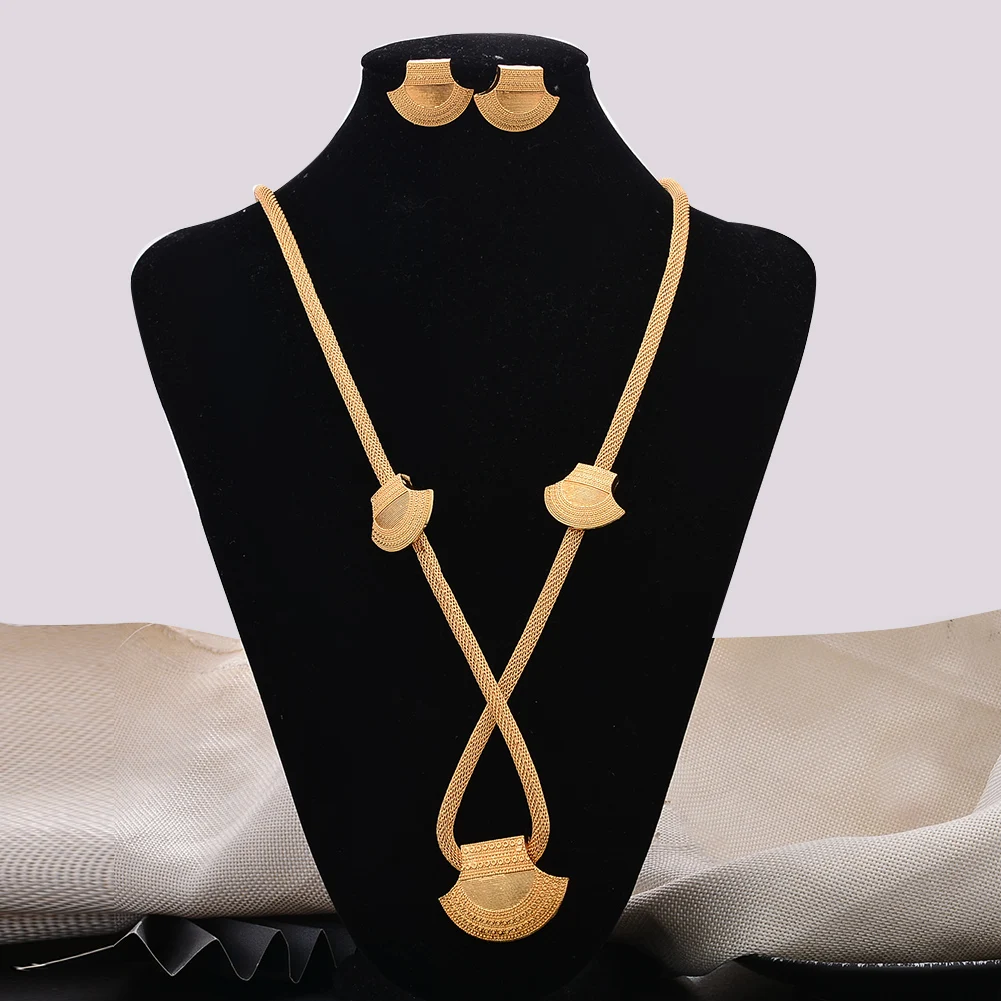 

24K Gold Color Dubai Jewelry Sets For Women African bridal Wedding jewelry set party Necklace earrings ring jewelry set