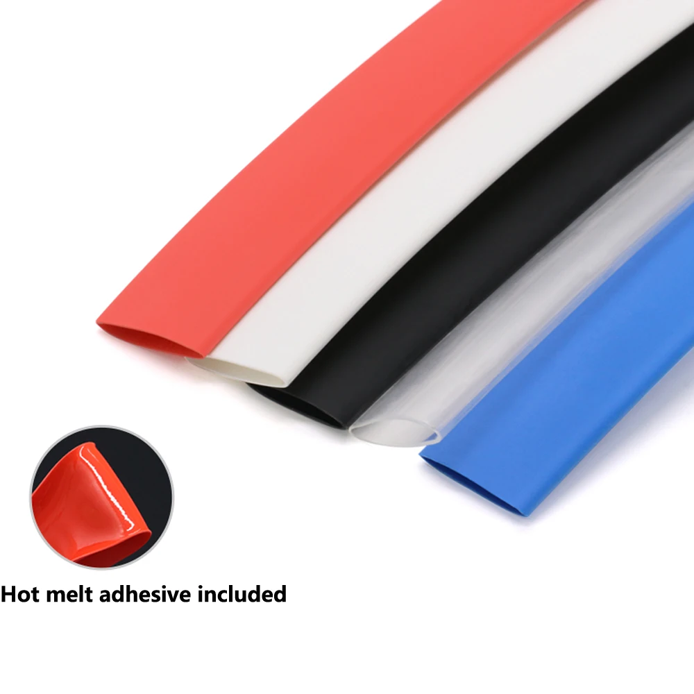 Φ12mm 4:1 Ratio Glue Lined Heat Shrink Tube Waterproof Shrinkable Tubings Wire Sleeves - Choose Color and Length