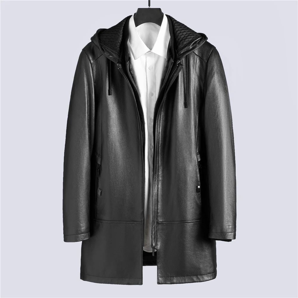 

New Men Winter Luxury Mink Fur Lining Genuine Goat Skin Leather Jackets