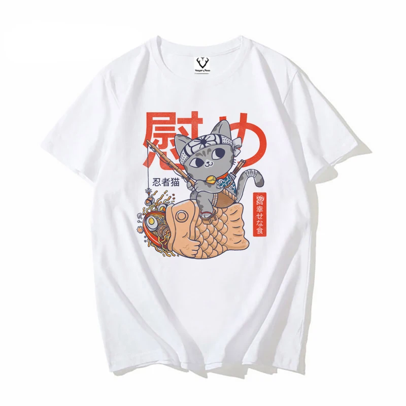 Japanese Ukiyoe style Food t-shirt Harajuku t shirt men Taiyaki is a Japanese fish-shaped cake Japanese red seabream streetwear