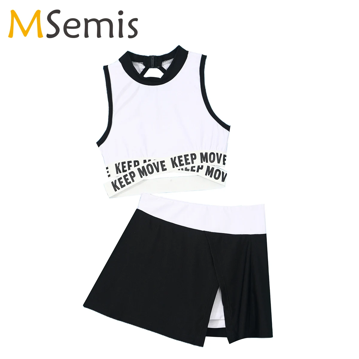 2Pcs Kids Girls Ballet Dancewear Sleeveless Keyhole Back Cropped Vest Tops + Irregular Hem Shorts Skirt Set Teen Workout Clothes