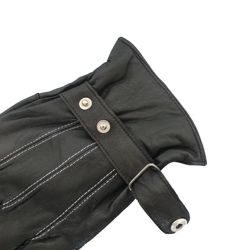 Guantes cálidos de cuero genuino para hombre, manoplas de conducción con dedos a la moda, de piel de oveja para exteriores, color negro, invierno,