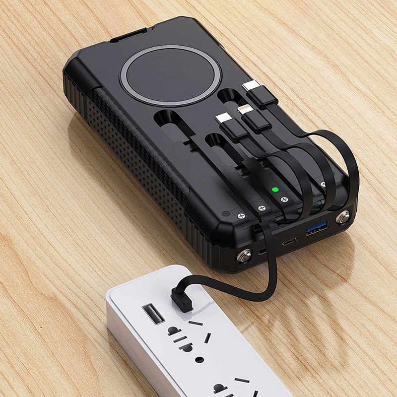 PD40W Fast Charge Solar Power Bank 33800mAh 15W Qi Wireles Charger for Samsung S21 S22 iPhone 15 Xiaomi Powerbank Built in Cable