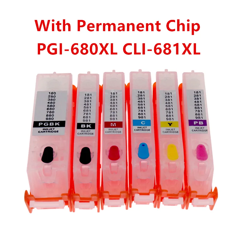 

PGI-680 CLI-681 PGI680 CLI681 Refillable Ink Cartridge with permanent Chip for Canon PIXMA TS8160 TS9160