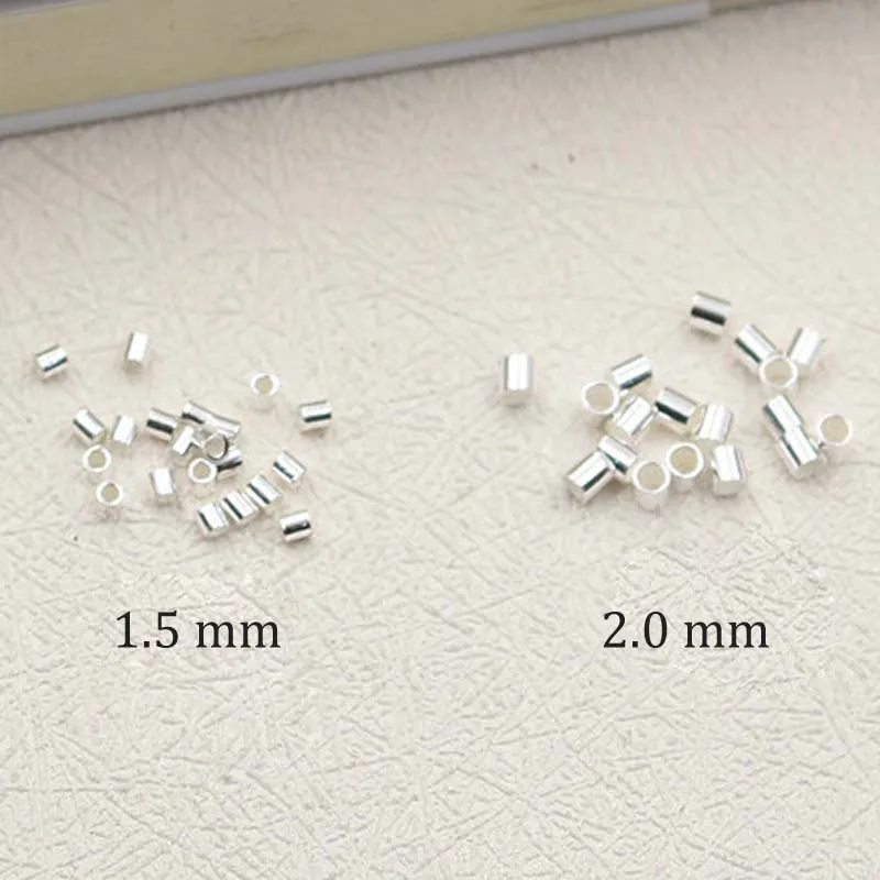 20pcs Genuine Real Pure Solid 925 sterling Silver Crimp End Beads Silver Crimps End Bead Round Tube for Jewelry Making Findings