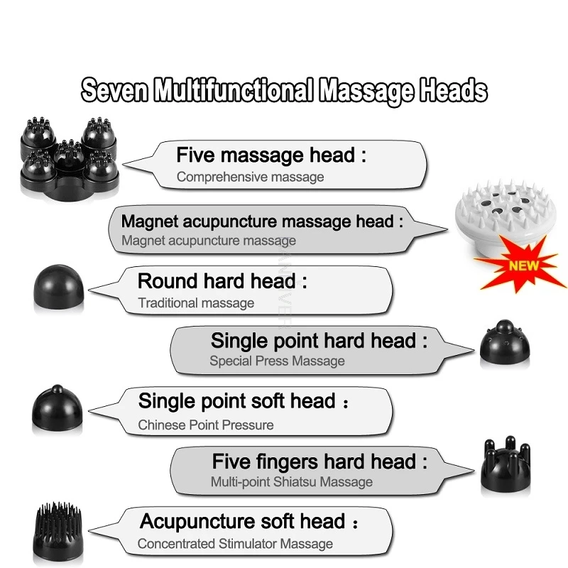 Electric Shiatsu Neck Back Massager Far Infrared Magnet Acupressure Vibration Handle Massage Waist Massager Device Pain Relief