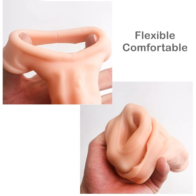 Real Penis Extender Reusable Condom Delayed Ejaculation Penis Sleeve Dick For Male Dildo Lengthening Extender Passionate Sex Toy