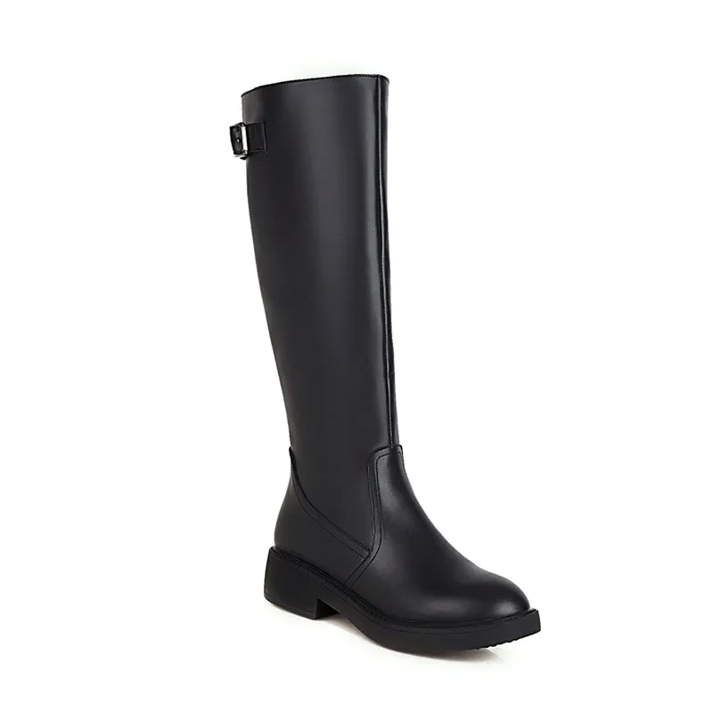 MORAZORA 2021 Big size 33-43 winter knee high boots med heels round toe solid color women boots ladies shoes black sliver