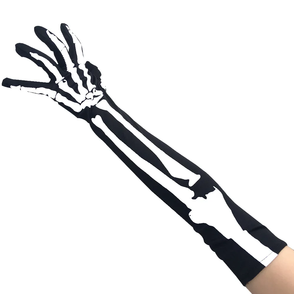 Halloween Lady Gothic Hipster Punk Mittens Scare Props Gloves Skeleton Print Cool Women Opera Length Nylon Glove 2023 50*10 cm