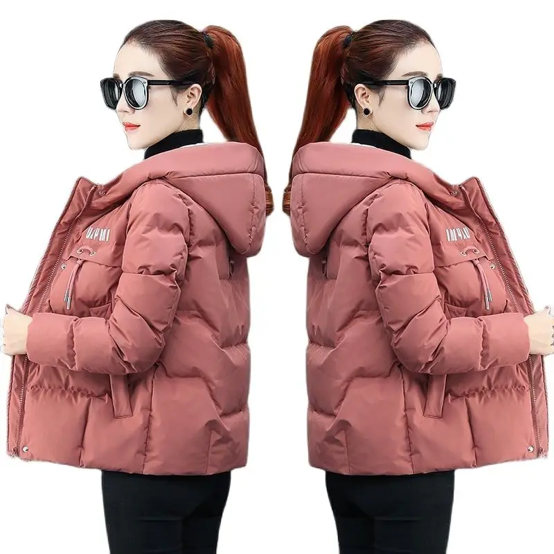 New 2024 Winter Clothes Ladies Jacket Down Cotton Printing Zipper Hooded Miss Slim Short Thin Down Cotton Keep Warm Female Coat