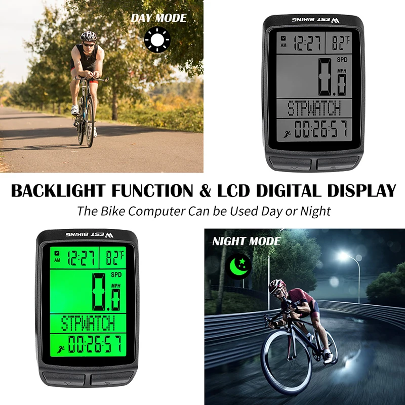 WEST BIKING Wireless Waterproof Bicycle Computer 5 Language Speedometer LED Backlight Multifunction Cycling Odometer Stopwatch