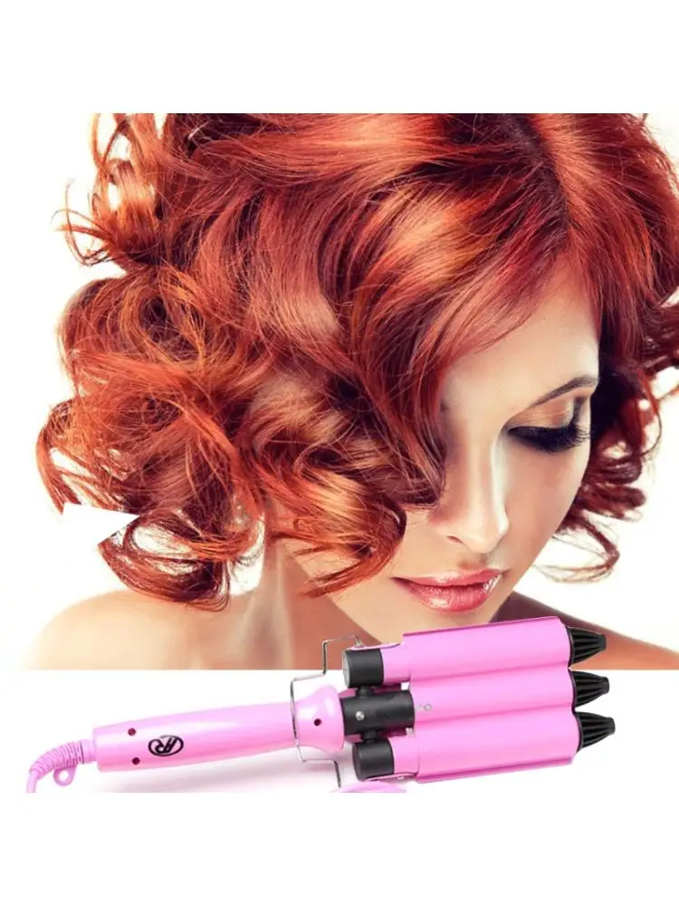 22มม.3 Barrel Hair Curler Waver อุณหภูมิ Curling Iron Wand EU Plug