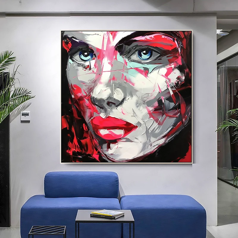 

Hand Painted Francoise Nielly Style Portrait Face Canvas Oil Painting Abstract Wall Art Pictures For Living Room Home Decoration