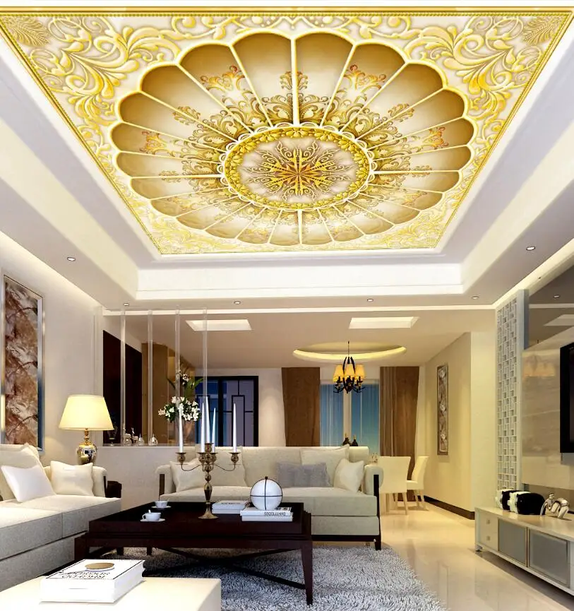 

Living Room Bedroom Wallpaper Home Decor Golden Hall Classical Luxury Embossed ceilings Mural