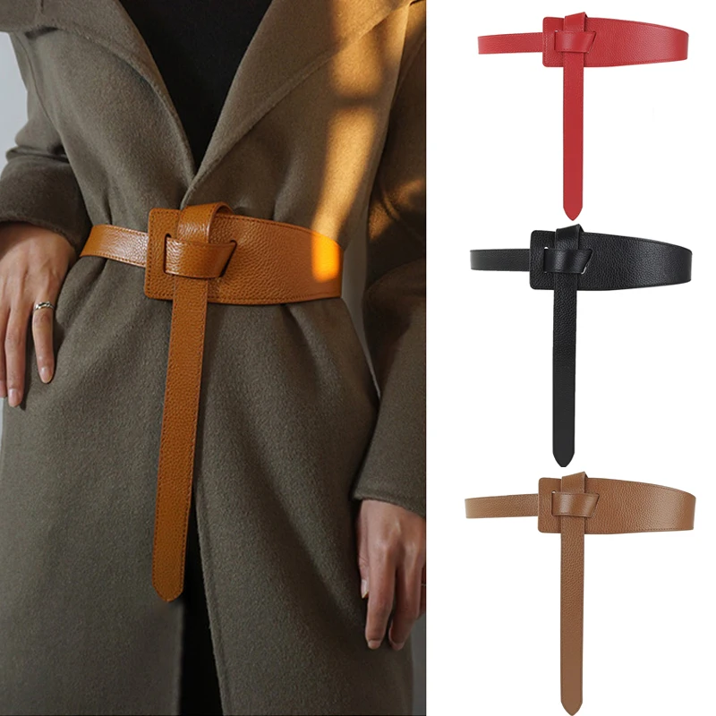 

Women Genuine Leather Waist Belt Wrap Around Self Tie Cinch Waistband for Dress Decorate Coat Accessories Cummerbund