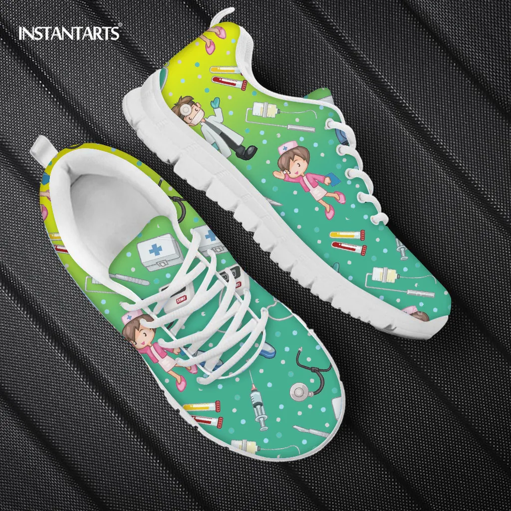 2025 Flats Women Cartoon Doctor Nurse Print Women's Shoes Female Footwear Walk Sneakers Lace Up Jogging Shoes Ladies Sneakers