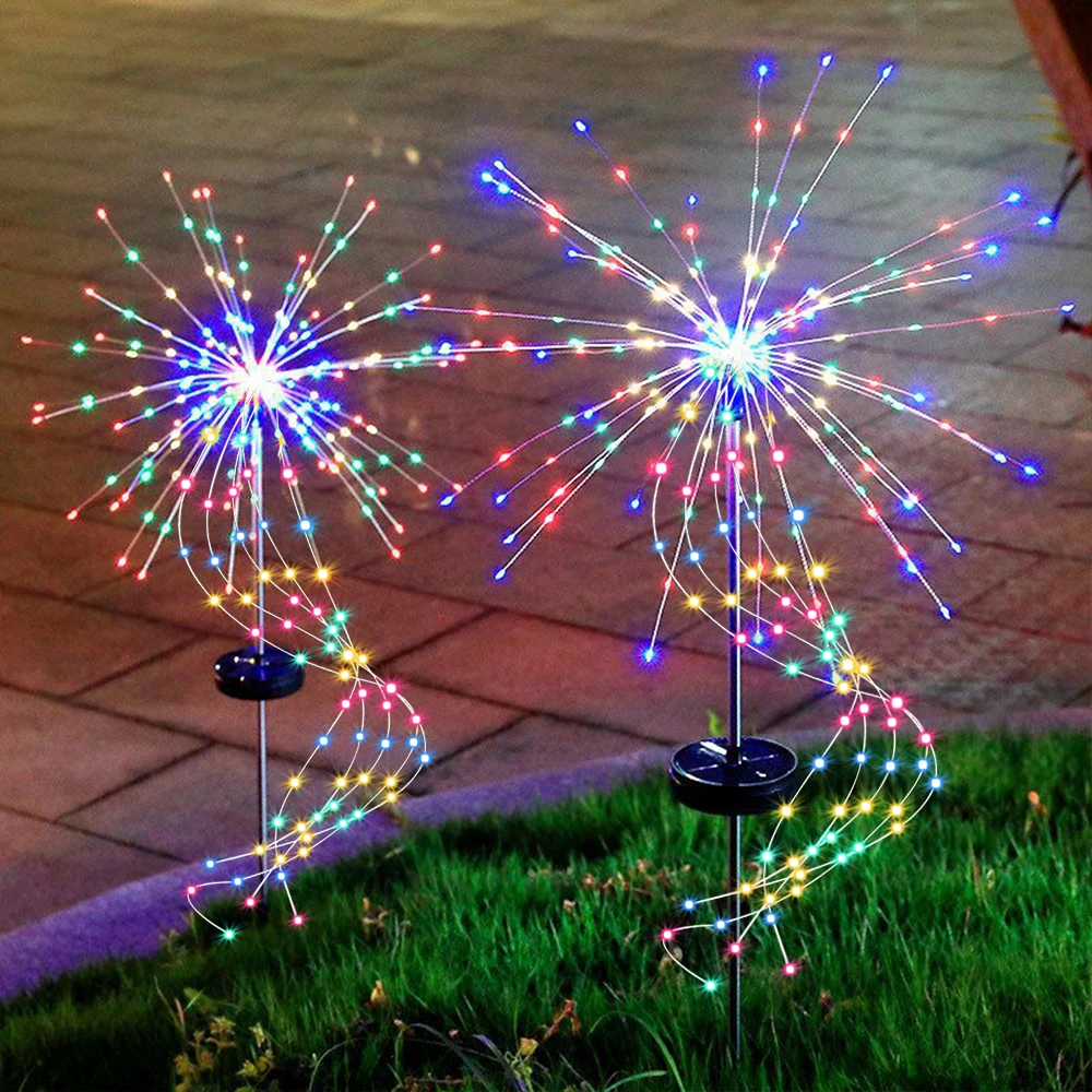 Solar Firework Light DIY Outdoor Garden Starburst Firework Lamp 200LED 35 Copper Wires Christmas String Light for Garden Decor