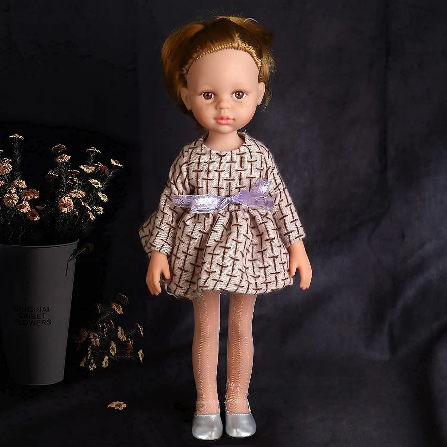 UCanaan 14 Inch 35CM Doll With Freckle Face Full Silicone Reborn Girls Dolls With Full Outfits Gift Box