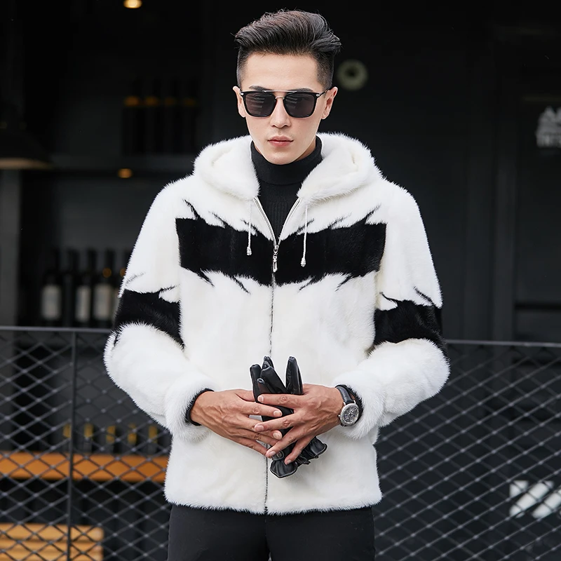 Men's Fur Boollili Coat Real Mink Fur Jacket Hooded Plus Size Mens Mink Coat Short Luxury Jackets Men Natural Fur Coats