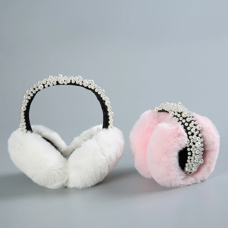 

Soft Plush Earmuff Multicolor Elegant Pearl Bead Ear Warmers Winter Ear Muffs for Women Girls Winter Earmuffs For Kids