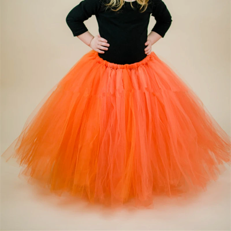 Girls Orange Long Tutu Skirts Infant Toddler Handmade Dance Pettiskirts Underskirts Kids Christmas Birthday Party Costume Skirts